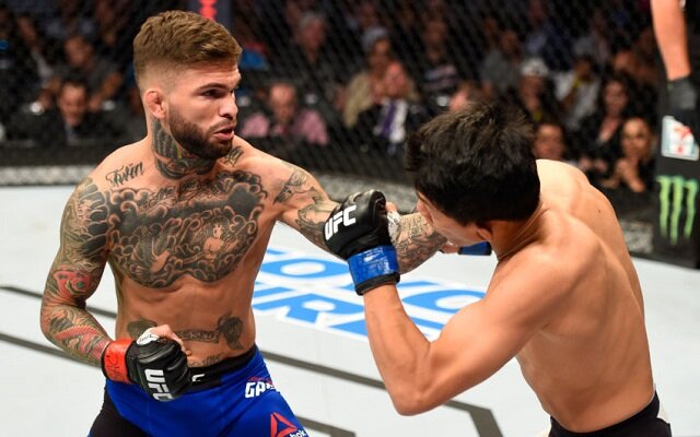 LAS VEGAS, NV - AUGUST 20: Cody Garbrandt punches Takeya Mizugaki of Japan in their bantamweight bout during the UFC 202 event at T-Mobile Arena on August 20, 2016 in Las Vegas, Nevada. (Photo by Josh Hedges/Zuffa LLC/Zuffa LLC via Getty Images)